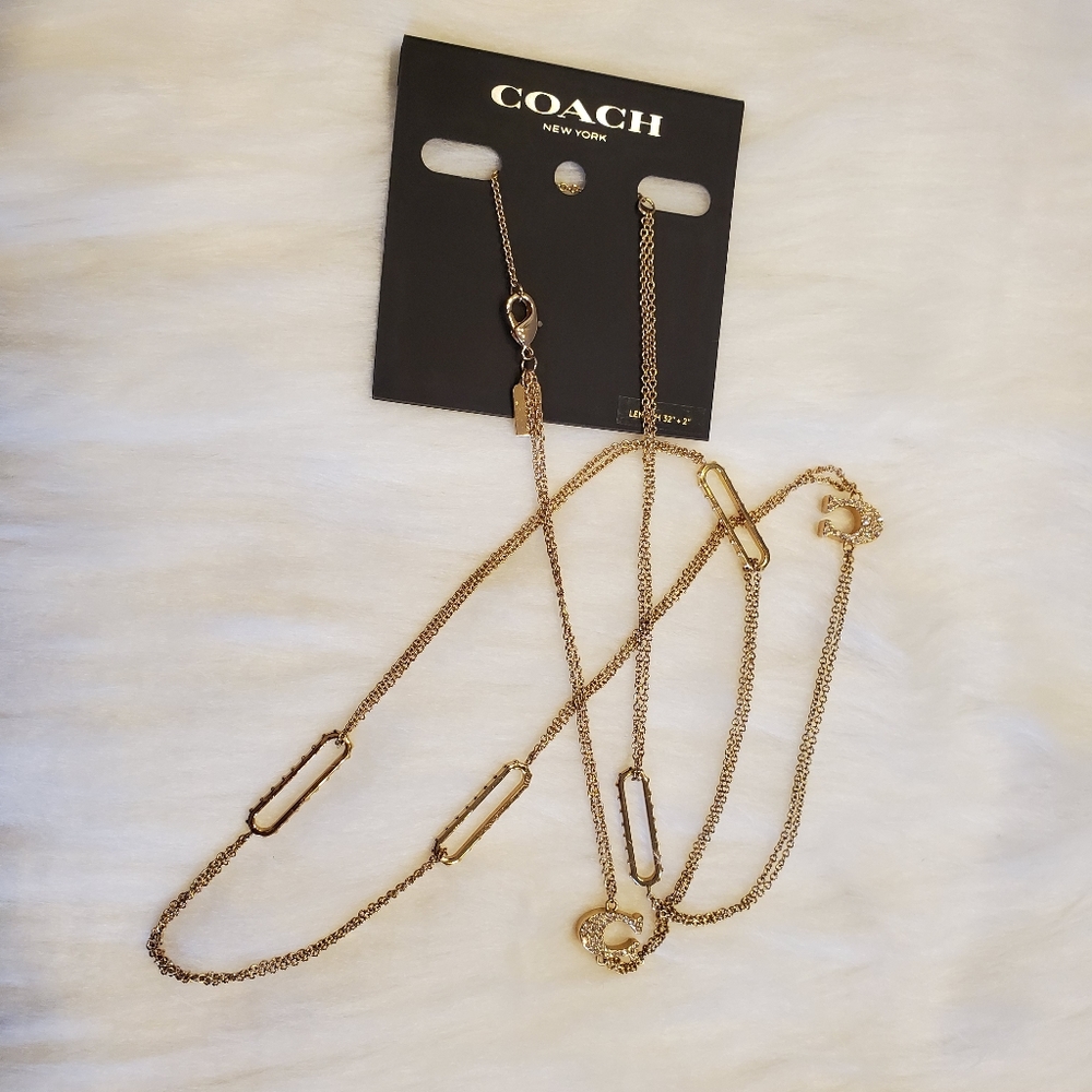 NWT COACH PAVE SIGNATURE LONG NECKLACE